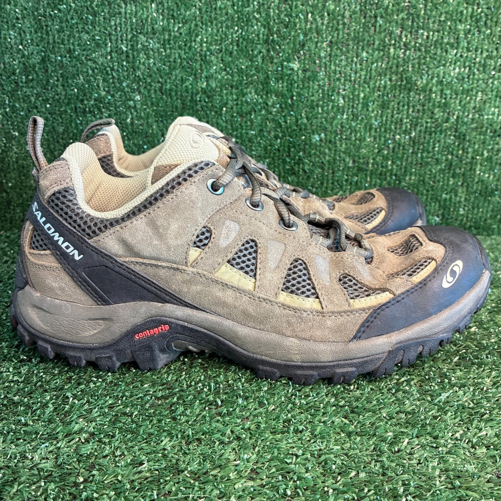 Salomon Contagrip Low Suede Mesh Gorpcore Hiking Trail Shoes Brown Mens 9 Wmn 10